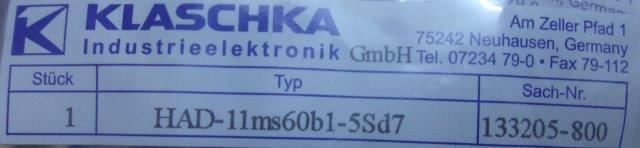 Klaschka -HAD-11 MS60B1-5SD7 133205